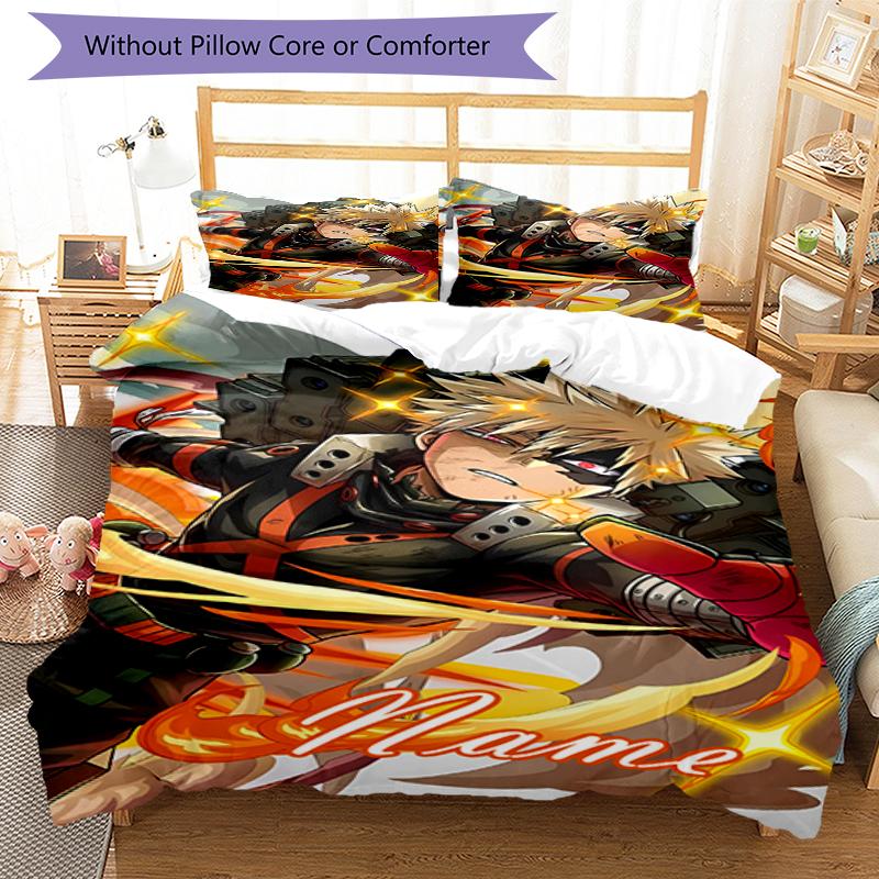 3pcs Custom Name My Hero Academia Bedding Set Duvet Cover Closure Includes 1 Duvet Cover & 2 Pillowcases, Soft and Comfortable for All Seasons.