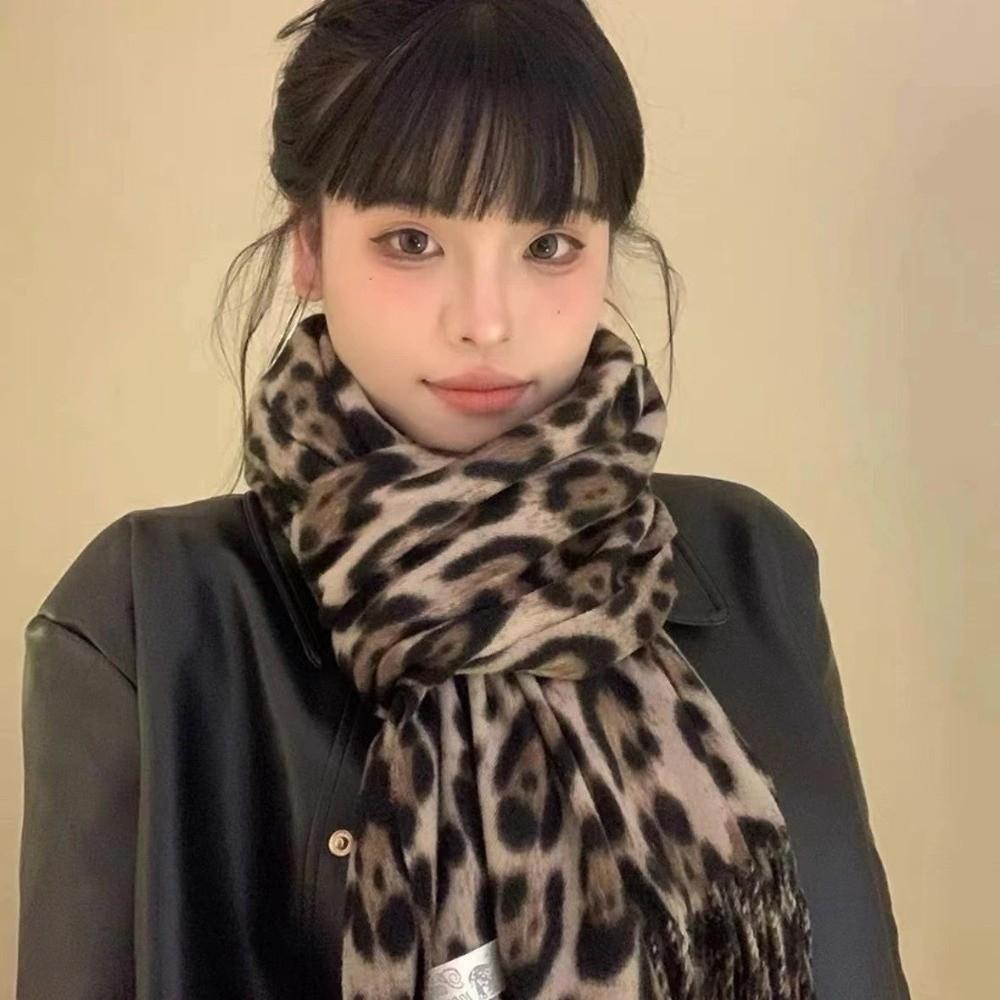 Windproof Leopard Scarf Thickened Winter Scarf Vintage Style Cashmere Scarf Women