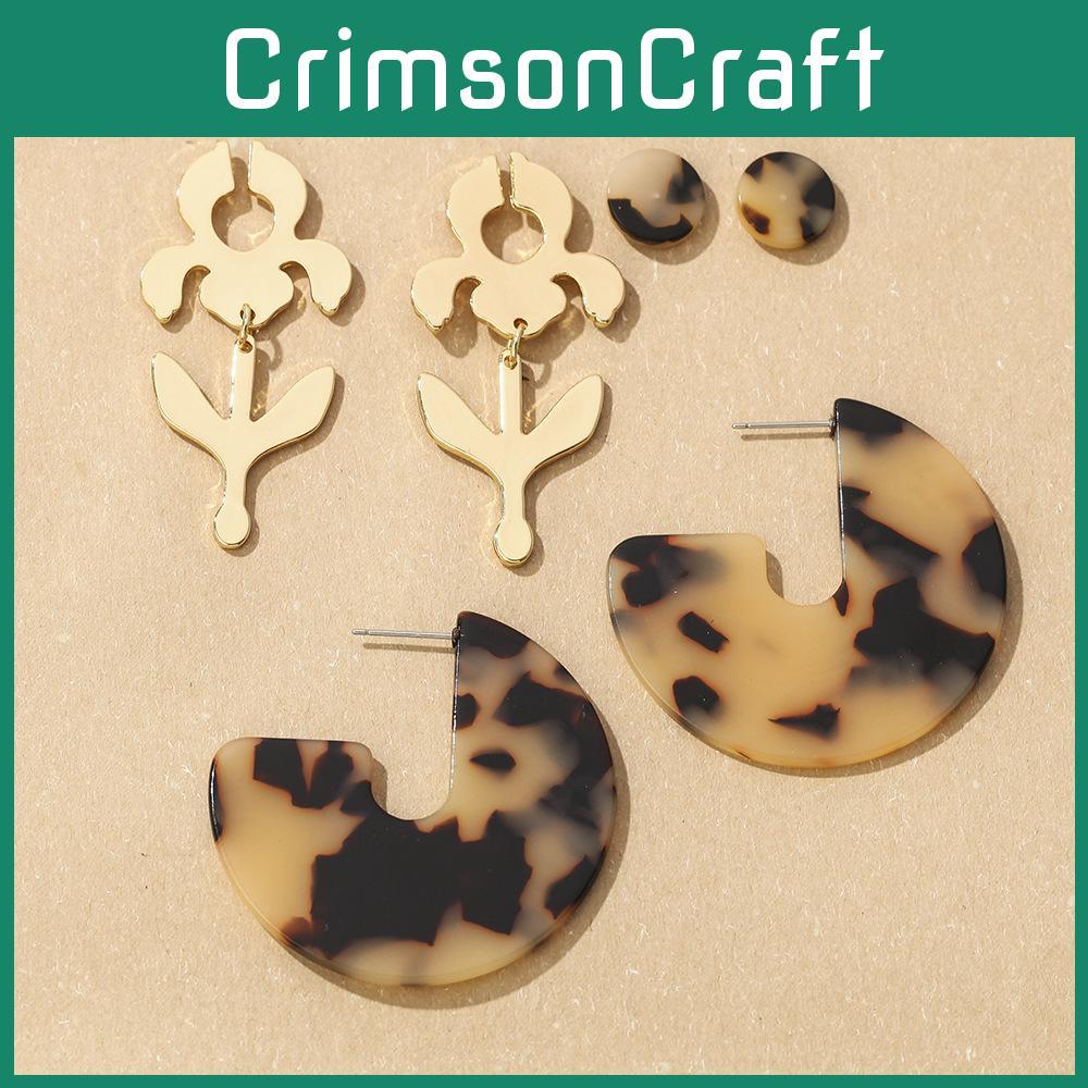 Chic Leopard Print Acetate Star Earrings Modern Alloy Design Perfect For Summer