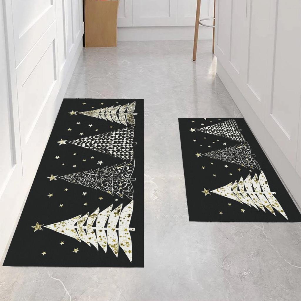 New Christmas Linen Kitchen Mat Set: Absorbent, Stain-Resistant, Decorative Long Strip Rugs.