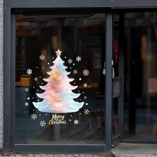 Weihnachten Bunter Baum Fensteraufkleber Abnehmbar Wasserdicht PVC Winter Frohe Weihnachten Statischer Glasaufkleber Feiertagsparty Dekoration Aufkleber