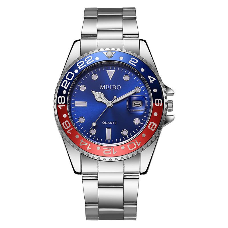 Meibo Men Steel Band Quartz Watch With Calendar For Office And Daily Wear