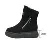 Fashion Chunky Platform Wedge Heel Furry Ankle Boots Women 2025 Winter Side Zip Thick Bottom Fluffy Fur Snow Boots Warm Plush Suede Shoe