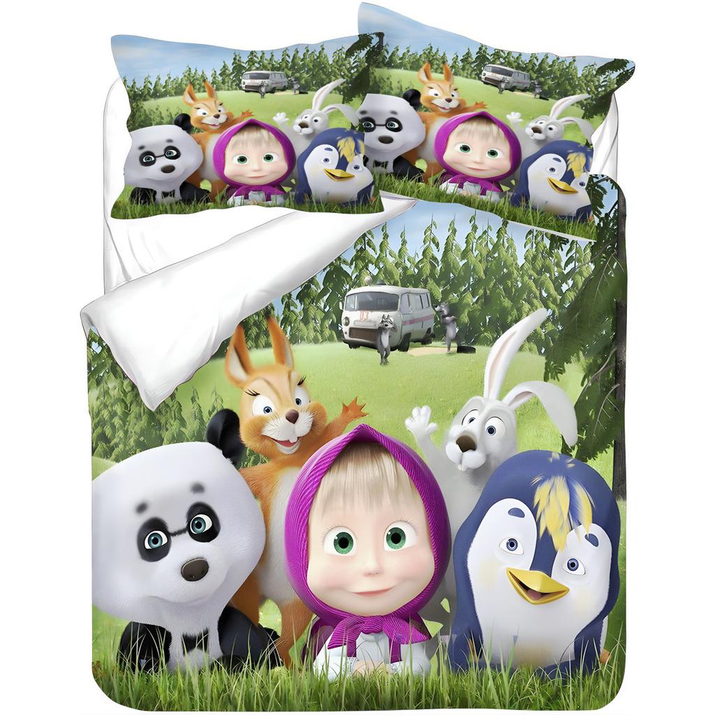 Masha and the Bear Baby Bedding Set, Brushed Soft Machine Washable, Cute Holiday Gift for Kids Room Decor