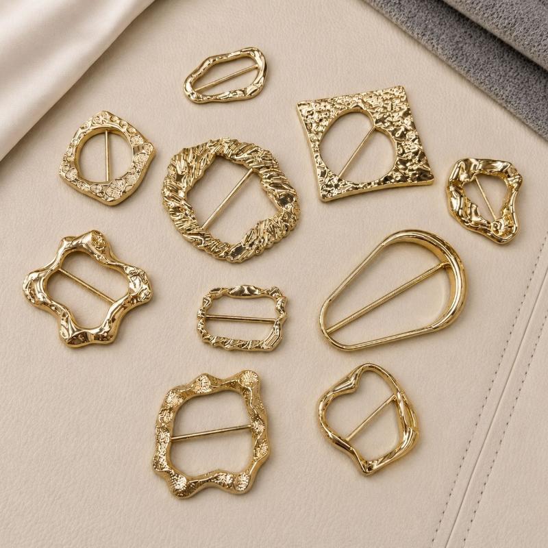 Assorted Gold Metal Irregular Shaped Buckles Textured Surface For DIY Sewing Scarf Belt Clothing Decor Craft Projects