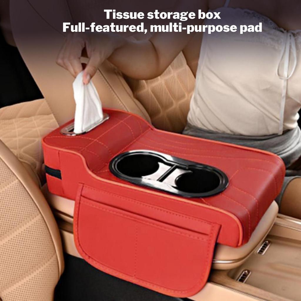 Arm Rest Cushion For Car Car Armrest Heightening Pad With Tissue Box 2 Cup Holder For Women Driver Automotive Interior