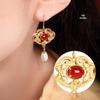 Chinese Retro Elegant Red Pendant Fan Earrings