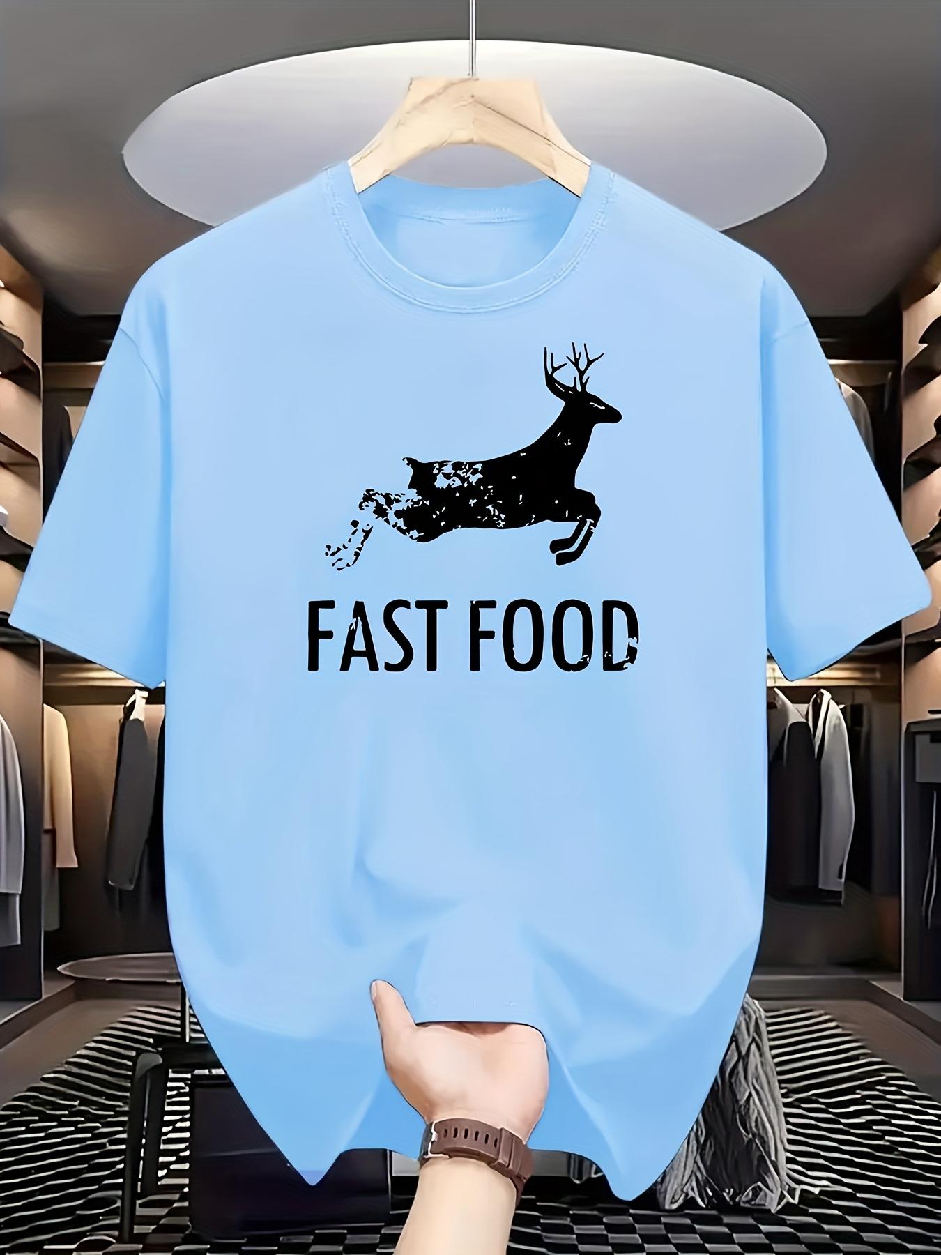 Fast Food Graphic T-shirt - Black Casual Summer Tee with Deer Silhouette Design XL