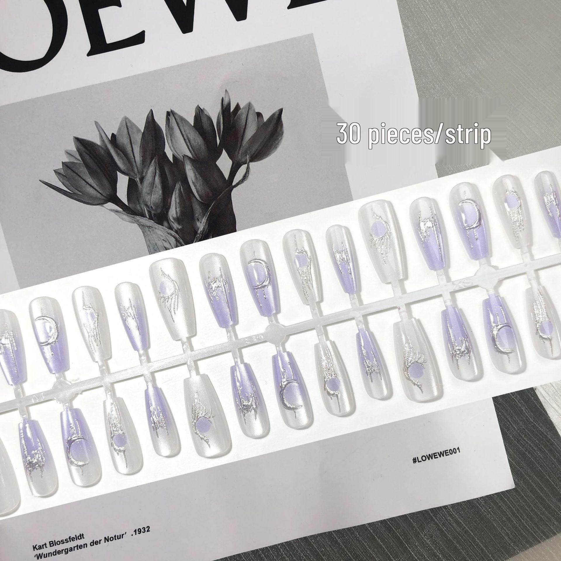 

Светло-фиолетовый градиентные накладные ногти «кошачий глаз» с позолоченными кончиками