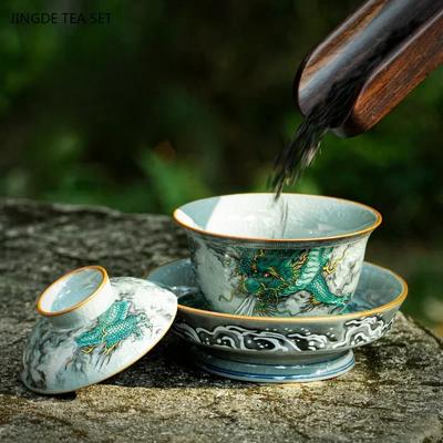 1 Stück Keramik Gaiwan Teeschale Chinesisch Retro Handbemalt Zwölf Tierkreiszeichen Drache Hergestellt Teetasse High-End Teeservice Geschenk