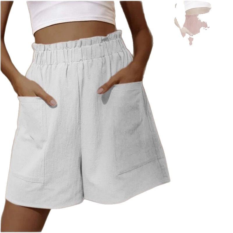 2025 Summer Women's High Waist Fashion Plus Size Cotton Linen Shorts - Versatile and Casual European & American Style