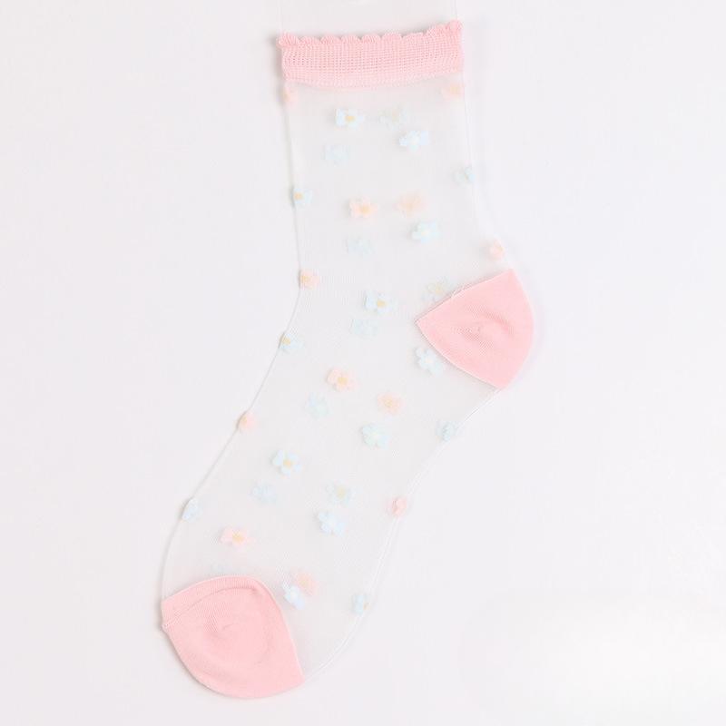 

Female Spring and Summer Thin Style Breathable Cool Glass Silk Lovely Flower Anti Hook Silk Crystal Socks 1 pair рожевий