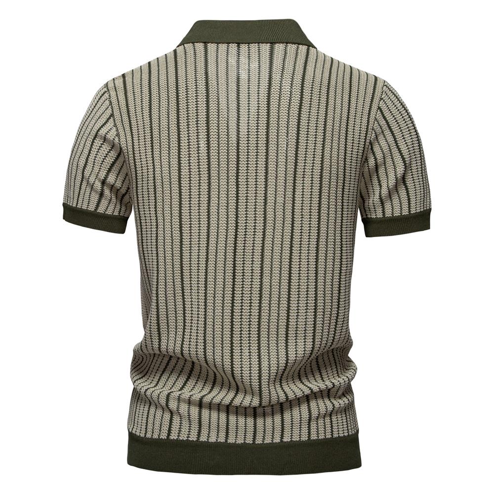 Polo de Malla Rayado para Hombre STORN - Top de Punto Transpirable con Panel de Contraste y Cuello Camisero