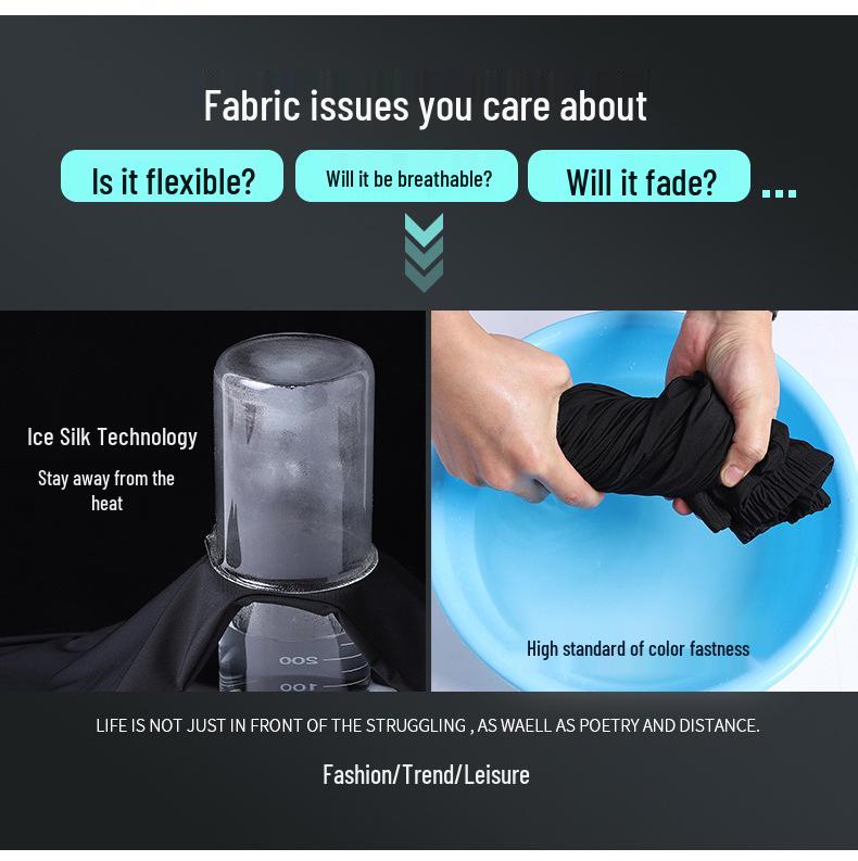 Pantaloni de vară pentru bărbați din mătase de gheață, elastici, respirabili - Ușori, cu manșete pentru alergare, drumeții și ținută casual.