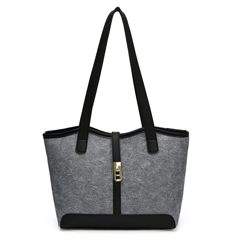 Women’s New Casual Retro Large-Capacity Commuter Shoulder Bag Color Block Armpit Tote Bag
