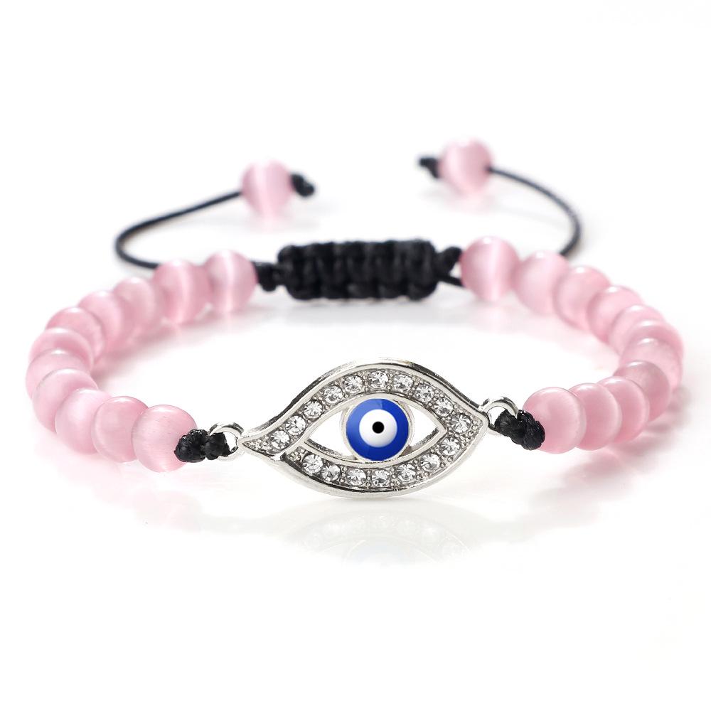 Devil's Eye Round Bead Bracelet with Plated Alloy Woven Cord