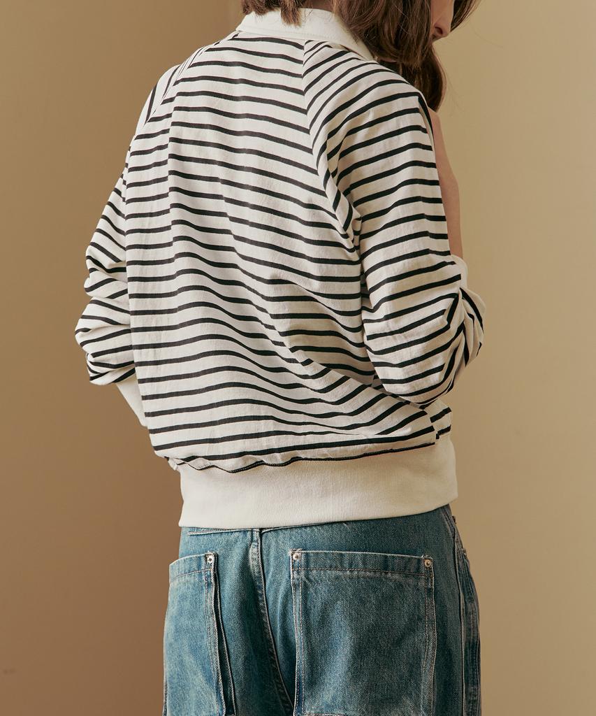 MAXZA Heart Wappen Shirt Collar Striped T-Shirt