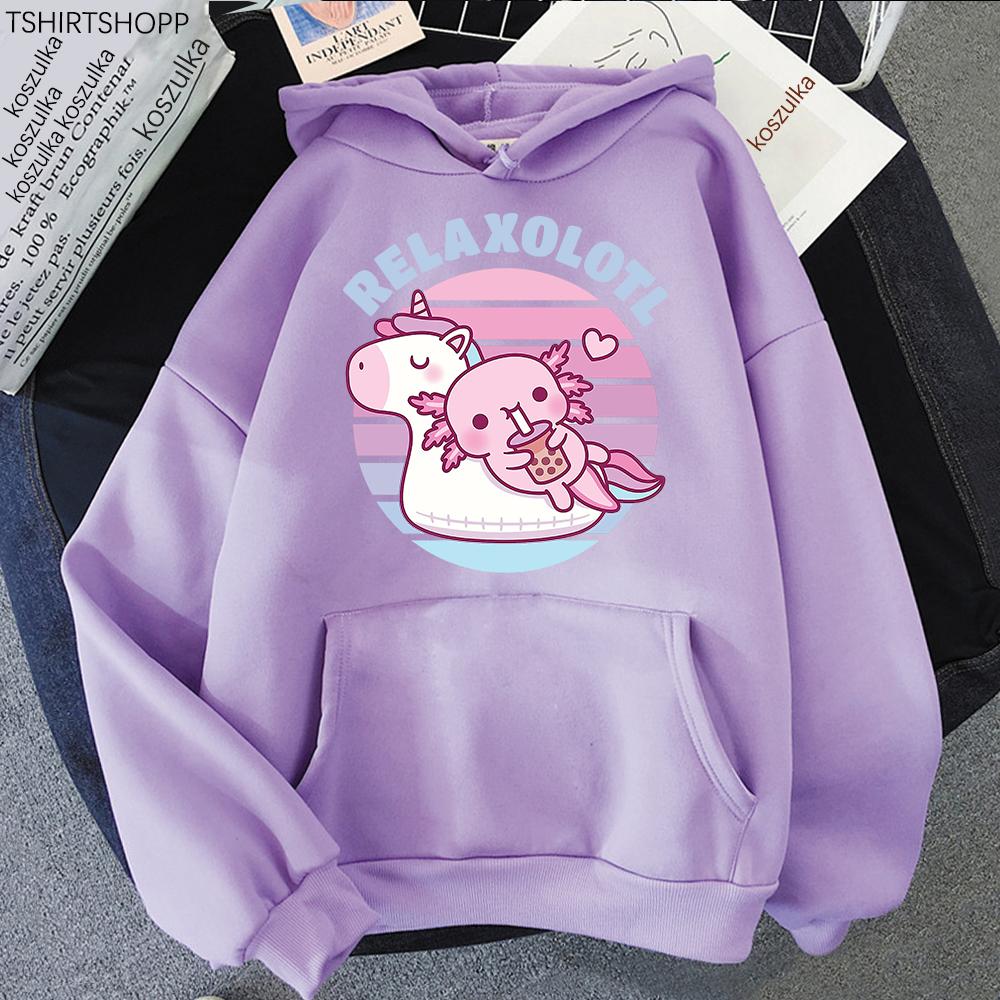 Cute Axolotl Chilling on Unicorn Pool Float Relaxolotl Hoodie Women Aesthetic Hoodies Unisex Autumn Winter Pullovers Sweatshirts