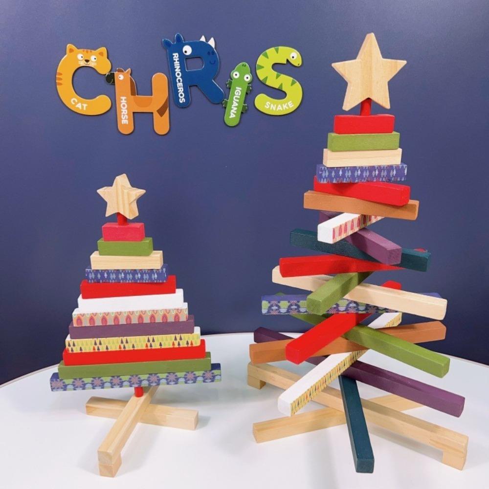 Rotatable Christmas Tree Figurine Wooden Christmas Tree Block  Shopping Mall