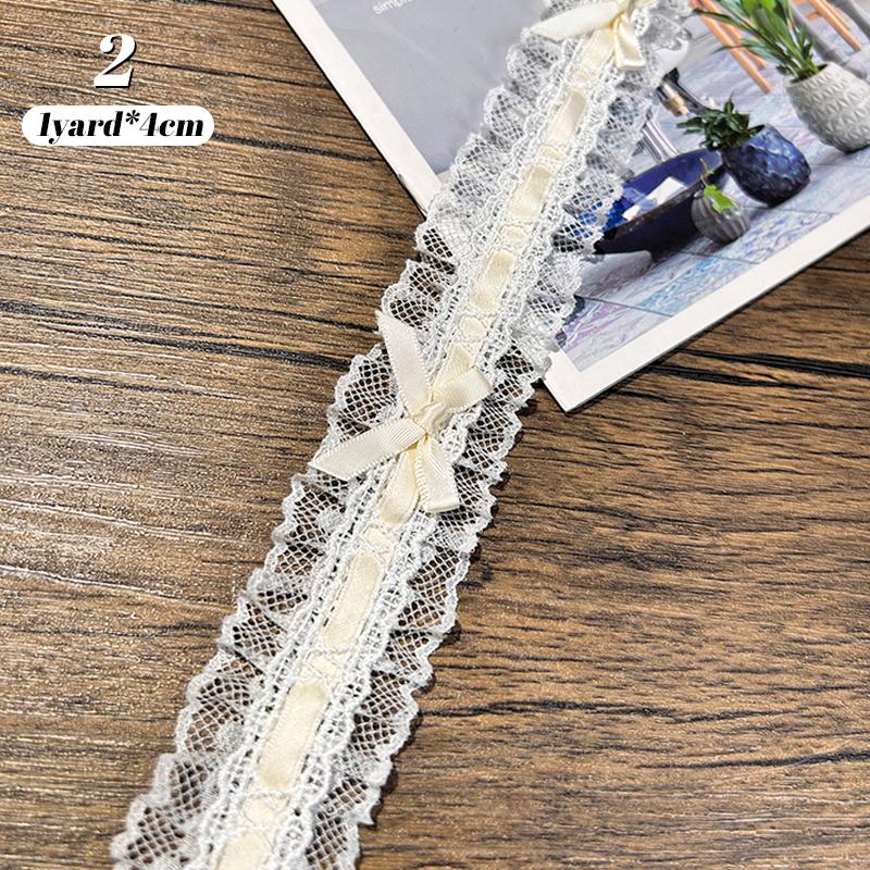 1Yard Bow Pleated Lace Trim Handmade Diy Decoration Baby Clothes Skirt Hem Clothing Lace Accessories Curtains Home Decoration