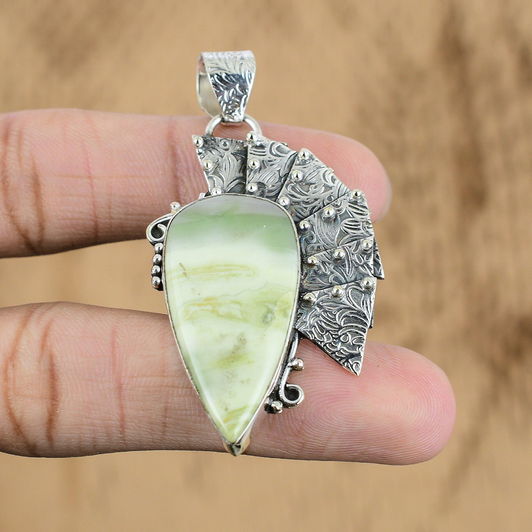 

Womens day Sale Pear Natural Green Zebra Jasper Pendant Jewelry Sterling Silver