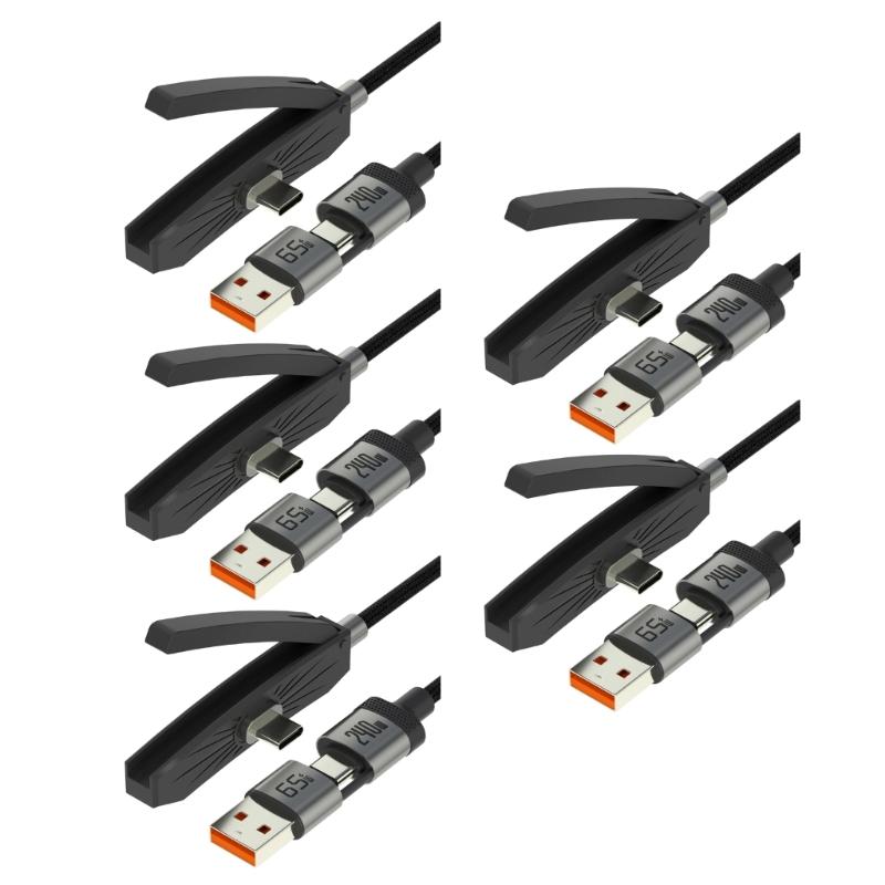 240W Fast Charging Type C & USB 65W 2 In 1 Braided Cable With Invisible Bracket For Phones Tablets Laptops Gaming
