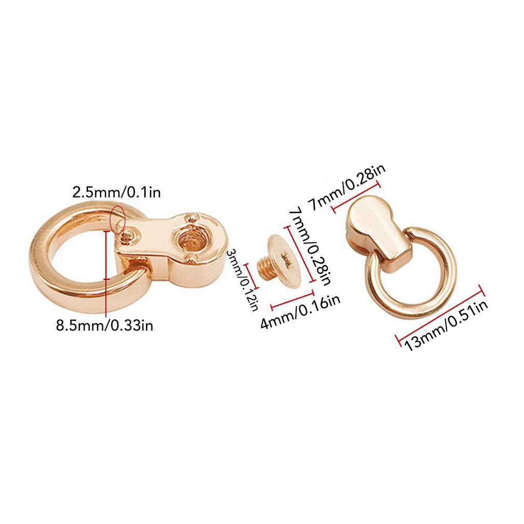 20Pcs D Ring Rivets 13x7mm 360 Degree Rotation Screw Stud Rivet for DIY Leather Collar Belt Handbag Pants Gold