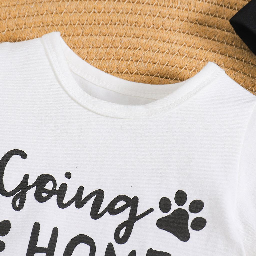 3pcs Infant Baby Funny Slogan Print Cotton Bodysuit + Hat + Paw Pattern Pants Clothing Set