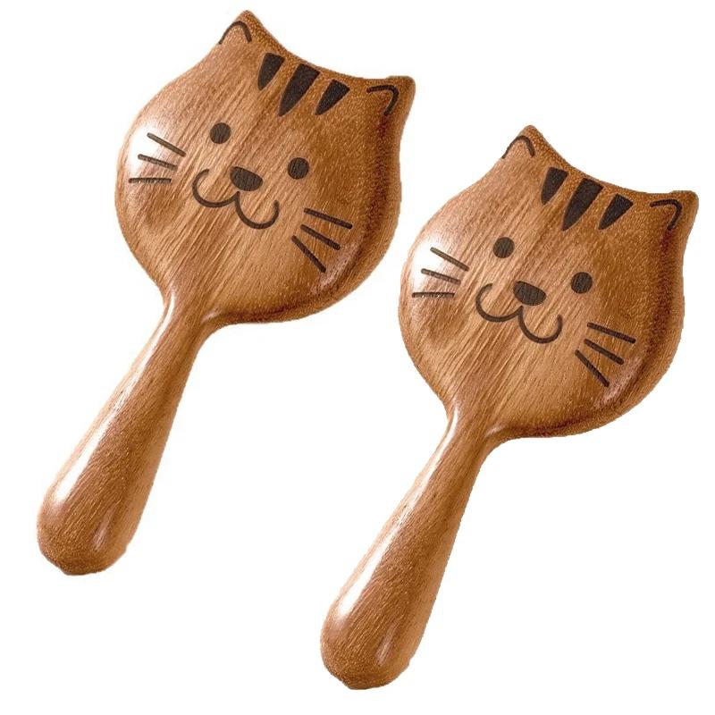 Katzenkopfhaut Meridian Akupunkturpunkt Massagekamm, Haarausfallprävention Kopfgesundheitskamm, haarnährender Sandelholz Grobzahnkamm