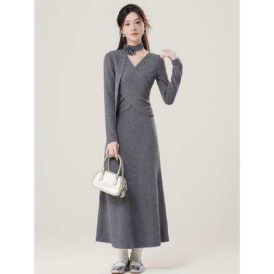 Autumn and Winter Temperament Design Sense Waist Temperament Long Knitted Dress Bottom Skirt