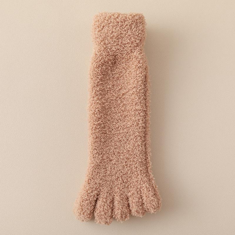 Women Thick Five Finger Socks Winter Warm Coral Fleece Fluffy Toe Socks Striped Soft Cozy Hosiery Laides Female Floor Slippers