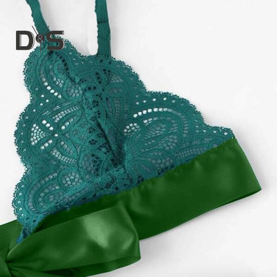 2 Pcs/Set Bra Panties Set Lace Uo Bow knot See through Lace V Neck Spaghetti Strap Three Point Pornographic Lady Underwear Suit