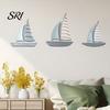 Coastal Wall Hanging 3Pcs/Set Wooden Sailboat Art Nautical Sailing Ship Beach Lake House Decoration Living Room Bathroom Theme Decor Solid Wood