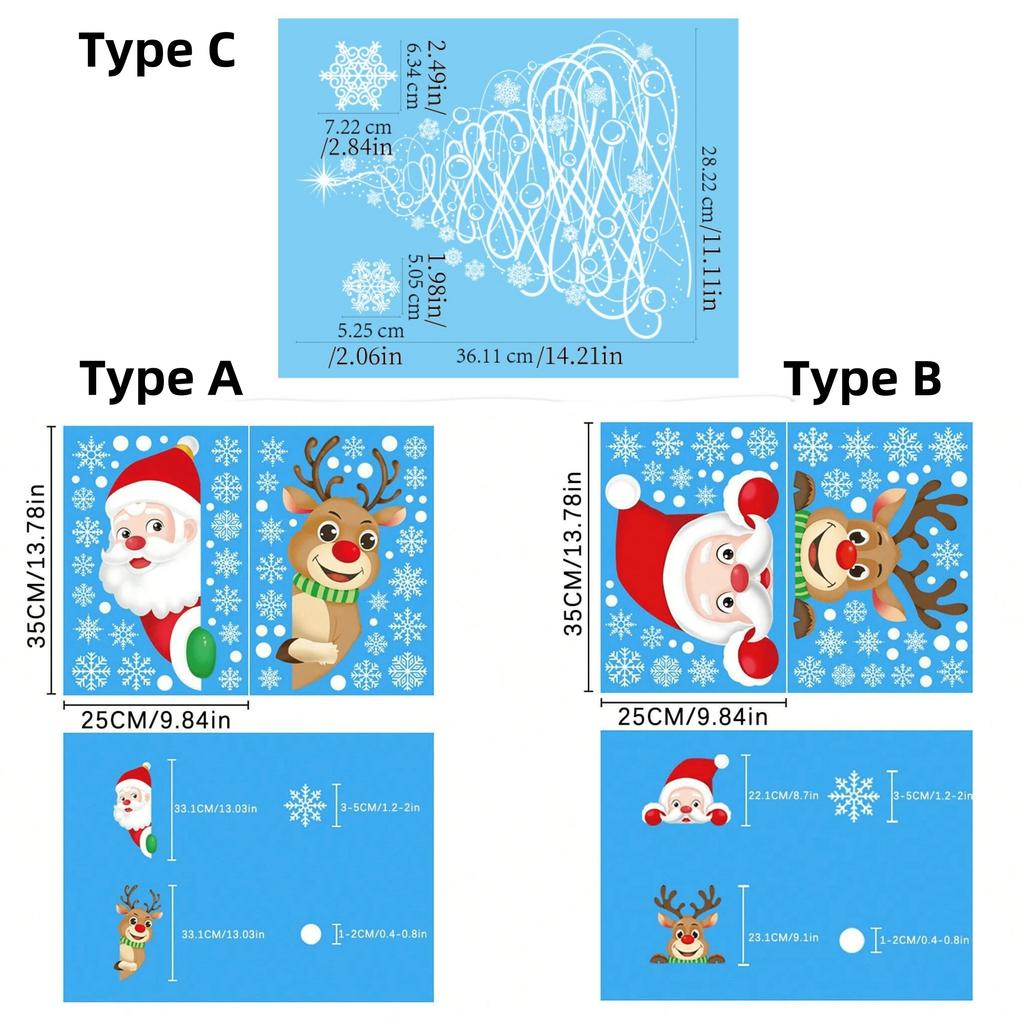 Christmas Glass Stickes Snowflake Santa Claus Shaped Door Shop Window Sticker Wall Ornaments for Home Decoration New Year 2025