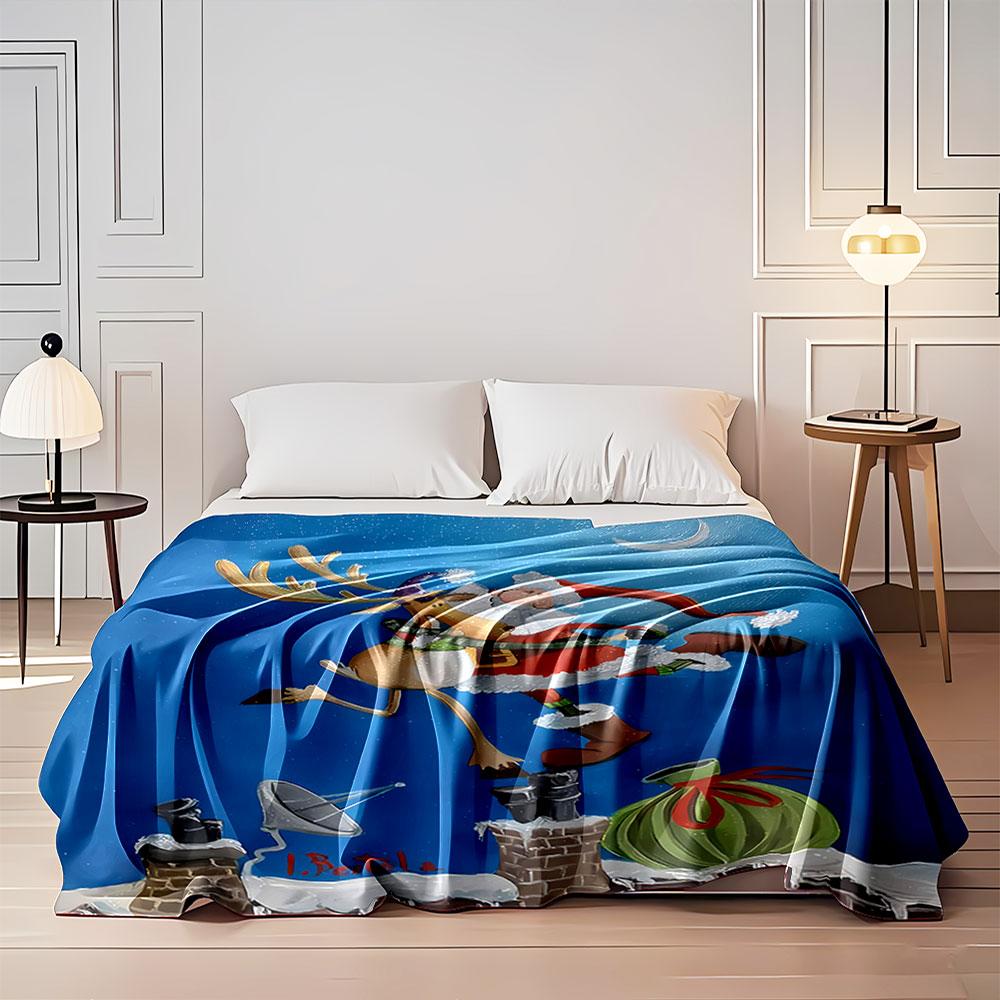 Santa and Reindeer Fun Art for all seasons blanket lunch break throw gift