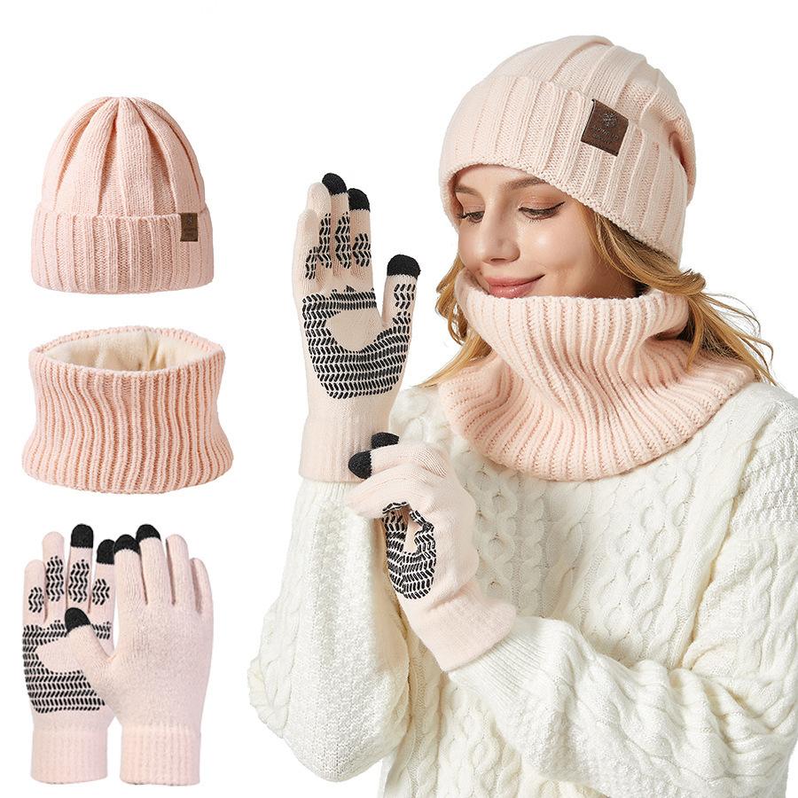 Men's Women's Thick Warm Knitted Hat Scarf Gloves Three-piece Set