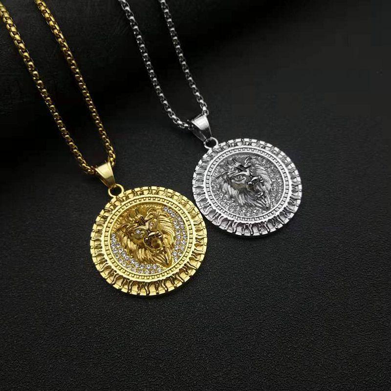 Colier și Pandantiv Iced Out cu Zirconiu Cubic Bling Cap de Leu pentru Bărbați Femei Culoare Aur Argintiu Oțel Inoxidabil Bijuterii Hip Hop