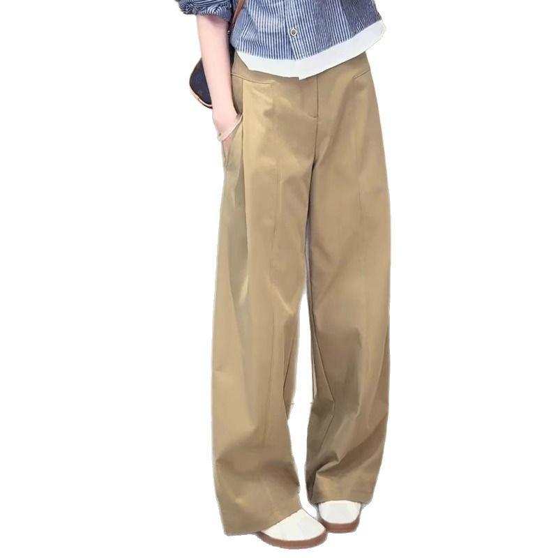 Women's 2025 Spring Khaki Retro Wide-Leg Accordion Pants - Loose, Versatile Fit