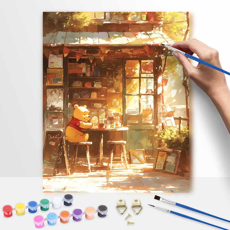 Disney Winnie The Pooh Cafe Paint By Number Kit Number Drawing Canvas DIY Picture Home Decor Wall Art Decor Aesthetic Room Decoration