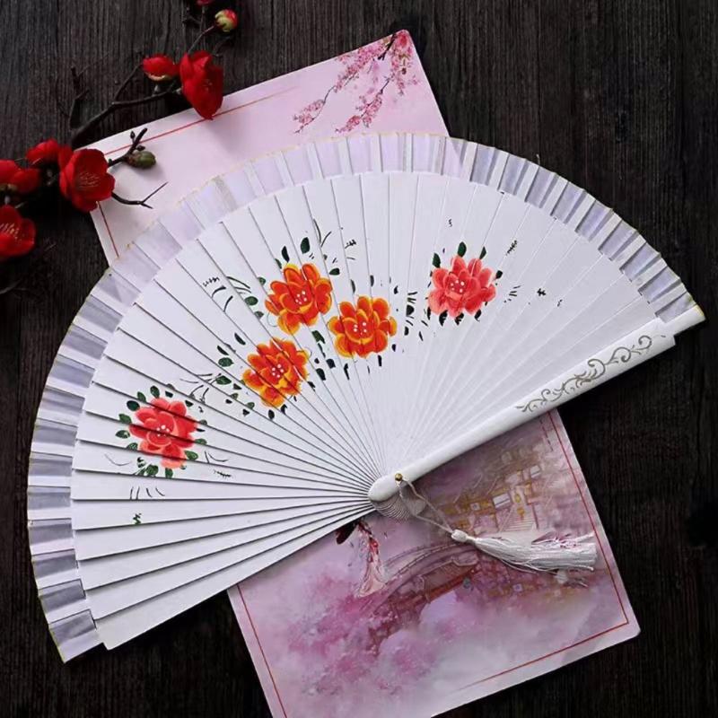 Ventaglio da Fan per Spettacoli Spagnoli, Ventaglio in Seta Double Face con Bellissimo Fiore Pieghevole per Varie Occasioni
