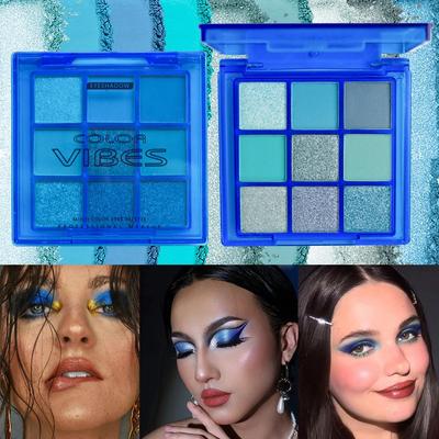 Blauer 9-Farben-Lidschatten ist schweißfest, wasserfest und verblasst nicht leicht. Hochwertiges blaues Make-up, Cos-Farb-Make-up