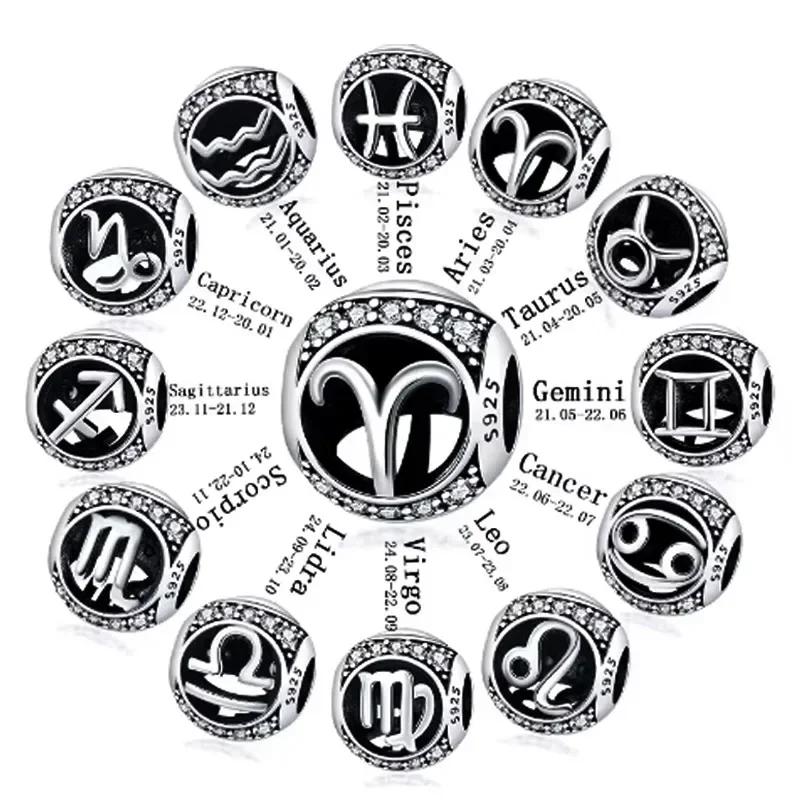 Genuine Copper White Twelve Zodiac Signs Simple Pisces Scorpio Bead Fits Bracelets Women DoItYourself Birthday Beautiful Gifts Accessory