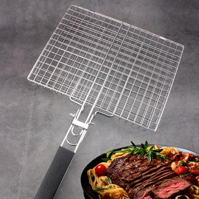 Cesta para grelhar peixes e vegetais, cesta de aço inoxidável para churrasco, portátil, dobrável, para acampamento, grelha para peixes, vegetais e camarão