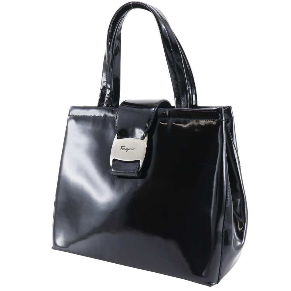 Salvatore Ferragamo Vala Handbag Black Patent Leather Women Used