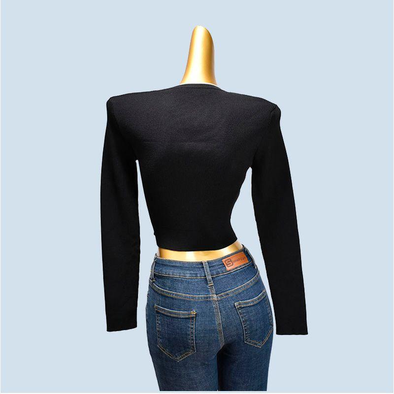 Spring & Fall O-neck Short Contrast Color Long Sleeves Pairs Qu Zhu No Pilling Knitting Silm Stretch Bottoming Shirt Pullover Slimming Women