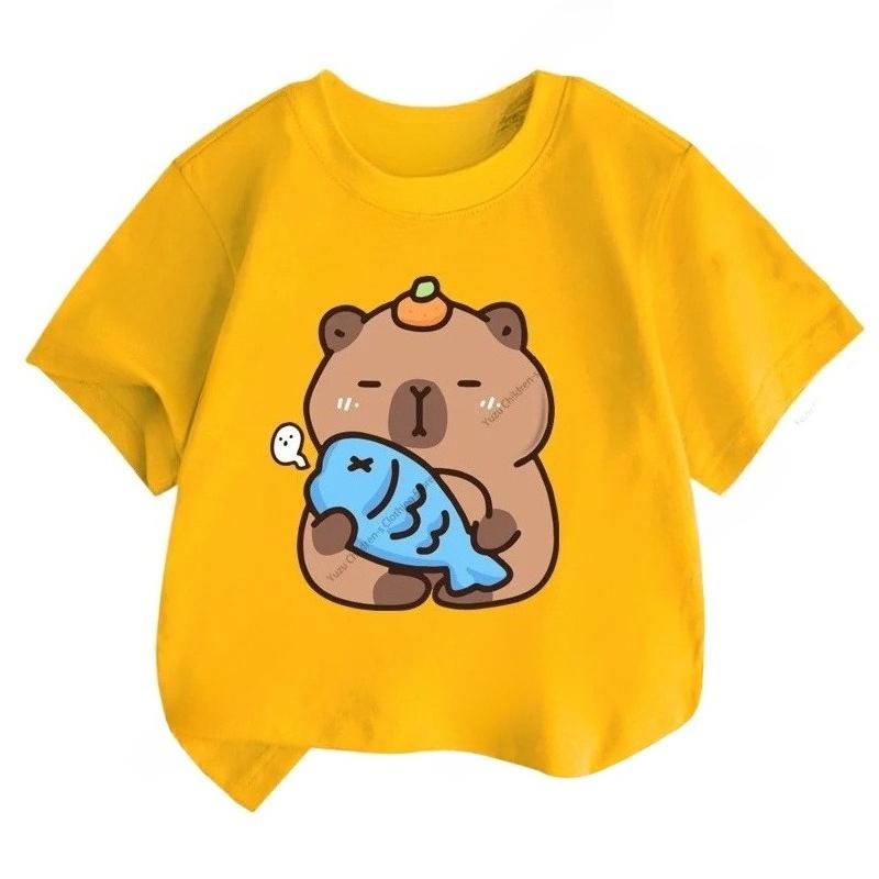 Summer New Trend Capybara Printing Cute Children's Short-Sleeved T-Shirt Cute Comfortable Versatile Boy and Girl T-Shirt