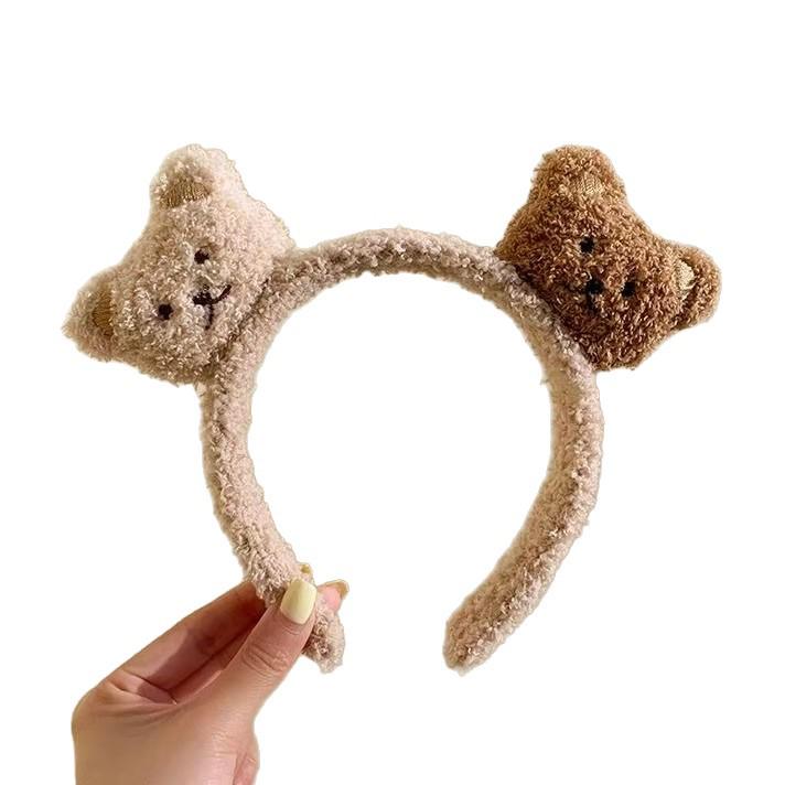 Cute Brown Bear Headband - Women's Plush Cartoon Hair Accessory for Face Washing and Mask Application