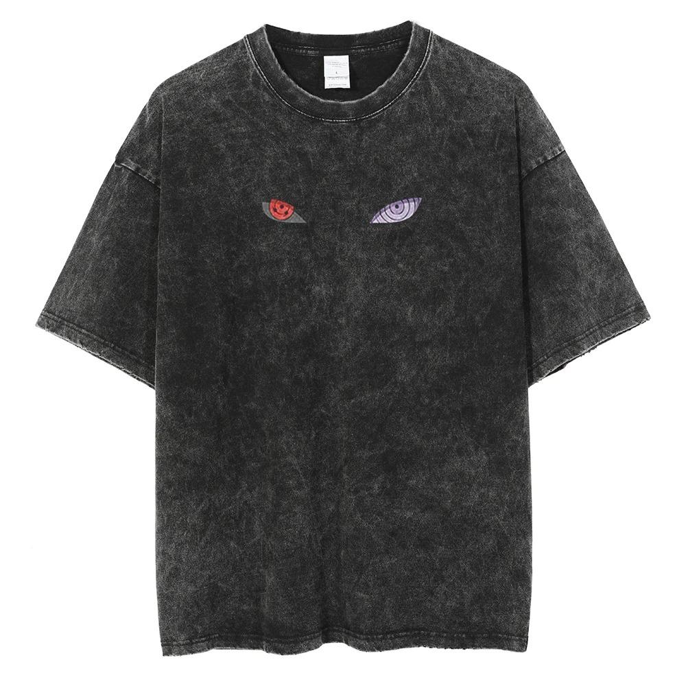 

Мужская Мода Уличная Одежда Выстиранная Черная Футболка Харадзюку Японское Аниме Графический Принт Футболка Хлопок Оверсайз Топы Футболки 3XL