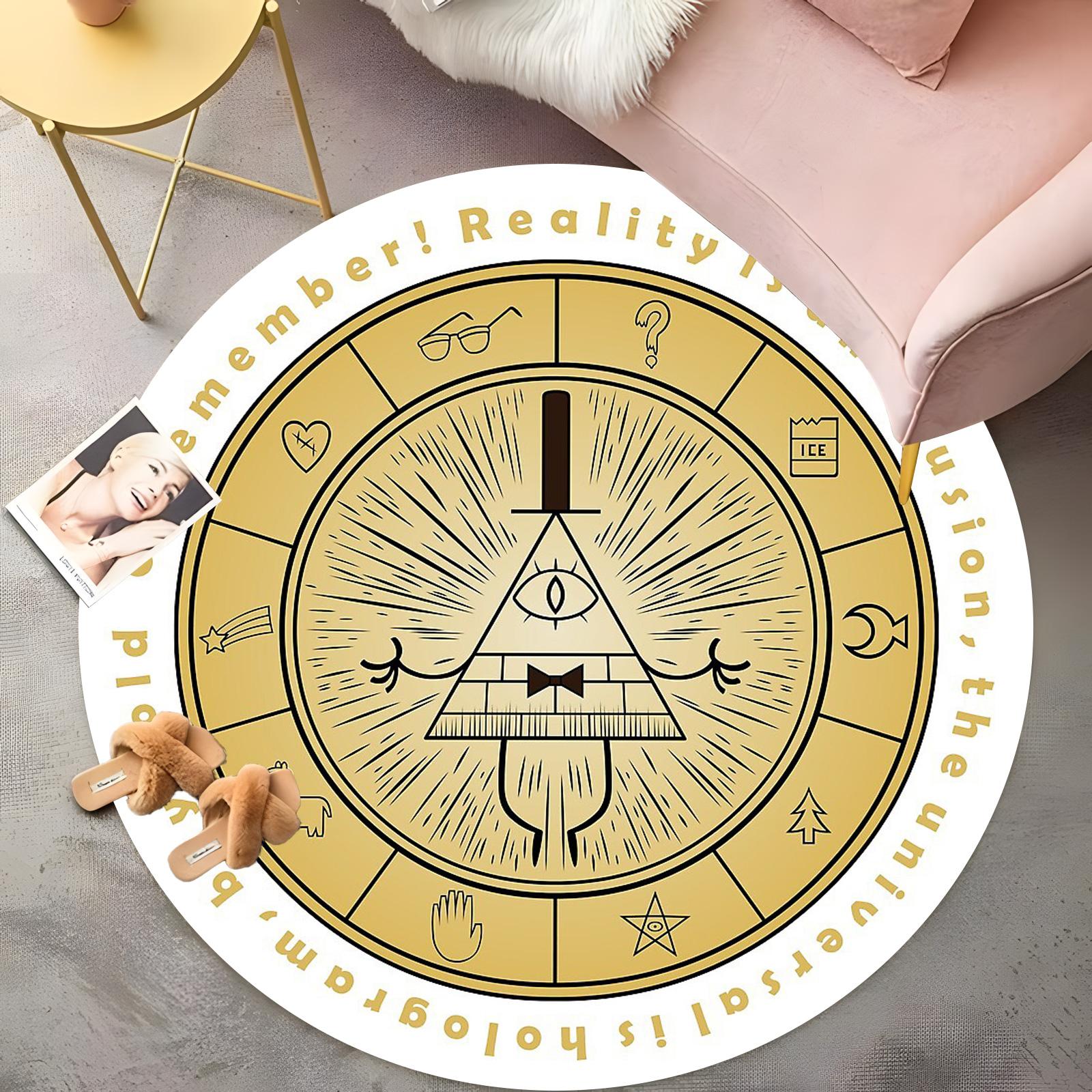 

Esoteric Pyramid Round Rug - All-Seeing Eye & Cosmic Symbols Design, Reality is Illusion Quote, Mystical Home Decor Floor Mat 60cm