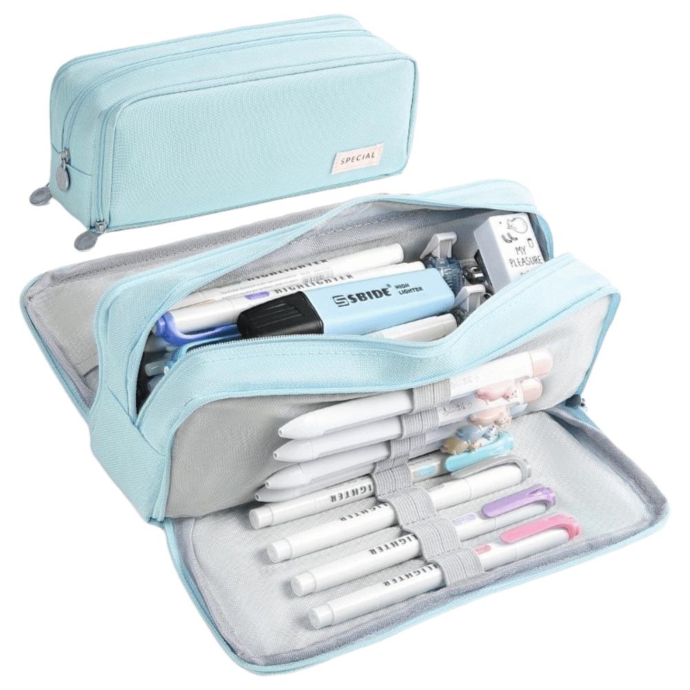 4 Compartments Pencil Pouch Zipper Closure Pen Case Large Pencil Bag  For Girls